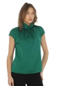 Yaka Drape Detaylı Saten Bluz 01-Yeşil - 4