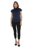 Yaka Drape Detaylı Saten Bluz 01-Lacivert - 1