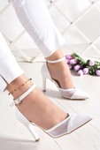 Erkan Saçmacı Liana Beyaz Vegan Fileli Sivri Burun İnce Topuklu Gelin Ayakkabısı thumbnail 2
