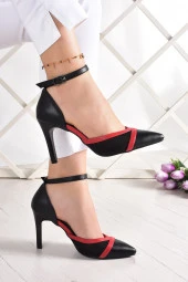 Erkan Saçmacı Liana Siyah Kırmızı Vegan Fileli Stiletto - 1