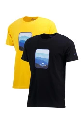 Erkek Yazlık Göğüs Baskılı Standart Fit Siyah Sarı 2'li Set T-Shirt - 1