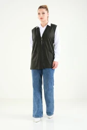 Kadın Üç Düğmeli Penye Hırka Haki - 5