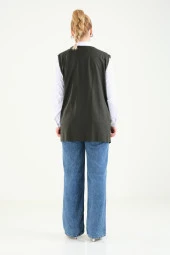 Kadın Üç Düğmeli Penye Hırka Haki - 6