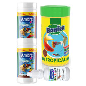 Tetra-Melek-Lepistes 4lü Balık Yemi Seti,Tropical Mix 2x125ml,Bonisa Tropical 250,Multivitamin - 1