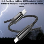 Polham 1 Metre 27W Süper Hızlı Kopmaz Type-C to iPhone Lightning Şarj Data Kablosu, Akım, Voltaj Korumalı - 8