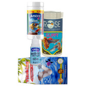 Tetra-Melek-Lepistes 4lü Balık Yemi Seti,Tropical Mix 125ml,Rose Guppy 250,Kaya Tuzu,Multivitamin - 1