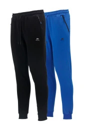 Erkek Düz Paça Rahat Kesim Lastikli Siyah Saks Mavi 2'li Eşofman Altı Seti - 1