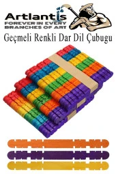 Renkli Geçmeli Dil Çubuğu Dar 150 li 1 Paket Çentikli Tırtıklı Geçirmeli Eklemeli Renkli  Dondurma Çubuğu Kesik Uçlu Ahşap Çubuk - 1