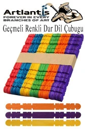 Renkli Geçmeli Dil Çubuğu Dar 150 li 1 Paket Çentikli Tırtıklı Geçirmeli Eklemeli Renkli  Dondurma Çubuğu Kesik Uçlu Ahşap Çubuk - 2