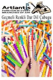 Renkli Geçmeli Dil Çubuğu Dar 150 li 1 Paket Çentikli Tırtıklı Geçirmeli Eklemeli Renkli  Dondurma Çubuğu Kesik Uçlu Ahşap Çubuk - 3
