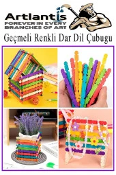 Renkli Geçmeli Dil Çubuğu Dar 150 li 1 Paket Çentikli Tırtıklı Geçirmeli Eklemeli Renkli  Dondurma Çubuğu Kesik Uçlu Ahşap Çubuk - 4