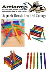 Renkli Geçmeli Dil Çubuğu Dar 150 li 1 Paket Çentikli Tırtıklı Geçirmeli Eklemeli Renkli  Dondurma Çubuğu Kesik Uçlu Ahşap Çubuk - 6