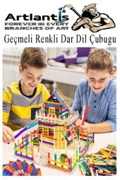 Renkli Geçmeli Dil Çubuğu Dar 150 li 1 Paket Çentikli Tırtıklı Geçirmeli Eklemeli Renkli  Dondurma Çubuğu Kesik Uçlu Ahşap Çubuk - 7