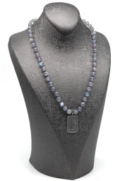 Labradorit Doğal Taş Özel Tasarım 925 Ayar Gümüş Kolye thumbnail 4