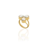 Kadir Jewellery 22 Ayar Altın Kaplama Zirkon Taşlı Ayarlanabilir İnci Yüzük - 1