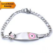 Bebek Bileklik Çelik Pembe Nazar Boncuklu Mickey Mouselu BLK-960 thumbnail 1