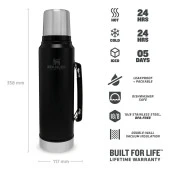 Stanley Legendary Klasik Vakumlu Paslanmaz Çelik Termos 1LT - Matte Black Pebble - 3