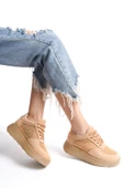 Kadın Kalın Taban File Detaylı Bağcıklı Rahat Spor Ayakkabı Sneaker - 5