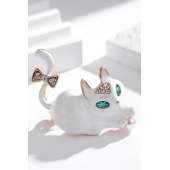 Beyaz Taşlı kedi Broş ve Yaka İğnesi - 3