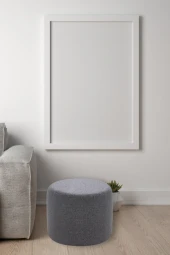 Konfor Yuvarlak Puf Gri Kırçıl Kumaş Salon Yatak Odası Çok Amaçlı - 1