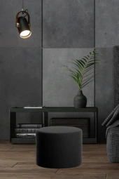 Konfor Yuvarlak Puf Siyah Kumaş Salon Yatak Odası Çok Amaçlı - 1