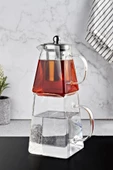 Saqqara Borasilikat Cam Çaydanlık Takımı Kare Tasarım Çelik Filtre Isıya Dayanıklı Demlik 1450ml. - 3