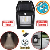 Sensörlü Güneş Enerjili Dış Aydınlatma 2 Modlu Işıklandırma Sarı Işıklı Aplik 5 W Portatif Fener Lamba - 1