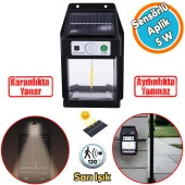 Sensörlü Güneş Enerjili Dış Aydınlatma Yeni Nesil Ampül Sarı Işıklı Aplik 5 W Portatif Fener Lamba - 1