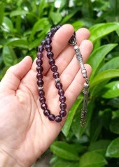 Tesbih 33 lük 8 mm Ametist Doğal Taşı Küre Kesim Tespih Namaz - 2