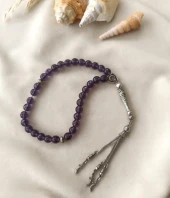 Tesbih 33 lük 8 mm Ametist Doğal Taşı Küre Kesim Tespih Namaz - 3