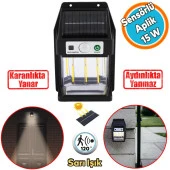 Sensörlü Güneş Enerjili Dış Aydınlatma Yeni Nesil Ampül Sensörlü Sarı Işıklı Aplik 15 W Portatif Fener Lamba - 1