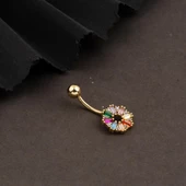 14 Ayar Renkli Taşlı Altın Göbek Piercing thumbnail 4