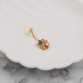 14 Ayar Renkli Taşlı Altın Göbek Piercing thumbnail 3