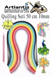 Quilling Seti 10 mm Kalın 5 Paket Quling Kağıt Katlama Kıvırma Sanatı Telkari Kuiling Karışık Renkli thumbnail 1