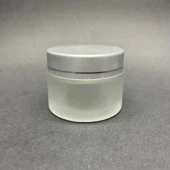 50 cc Buzlu Cam Krem Kavanoz  - Gümüş Kapaklı İç Contalı - 50ml Buzlu Cam Krem Kavanoz  x 10 Adet - 1