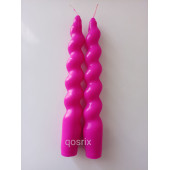 qosrix 2'li Pembe Fuşya İtalyan Burgulu Şamdan Mumu Doğal Kokulu Uzun Çubuk Konik Burgu Spiral Mum Dekoratif - 3