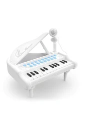 Oyuncak 24 Tuşlu Mp3 Çalar Özellikli Mikrofonlu Mini Piyano-Beyaz thumbnail 1