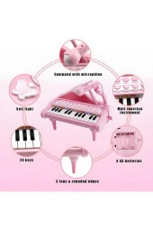 Oyuncak 24 Tuşlu Mp3 Çalar Özellikli Mikrofonlu Mini Piyano-Beyaz thumbnail 5