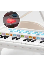Oyuncak 24 Tuşlu Mp3 Çalar Özellikli Mikrofonlu Mini Piyano-Beyaz thumbnail 6