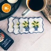 Bleu Blanch Vazoda Limonlar Desenli 4'lü Kokteyl Sunum Peçetesi El İşi Nakış İşlemeli - 2