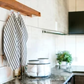 Çizgili Açık Mavi Yıkanmış Keten Dekoratif Mutfak Kurulama Bezi Havlusu - 1