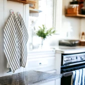 Çizgili Açık Mavi Yıkanmış Keten Dekoratif Mutfak Kurulama Bezi Havlusu - 2