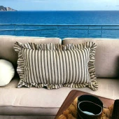 Keten Koyu Mavi Çizgili Bohem Fırfırlı Keten Kırlent Kılıfı thumbnail 2