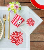 Mercan Desenli 4'lü Kokteyl Sunum Peçetesi El İşi Nakış İşlemeli - 1