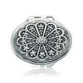 Himarry 925 Ayar Gümüş Papatya Motifli Kapaklı Oval El Aynası - 1