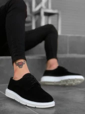 BA0003 Bağcıklı Klasik Spor Süet Siyah Beyaz Yüksek Taban Casual Erkek Ayakkabı - 1