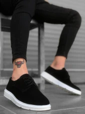 BA0003 Bağcıklı Klasik Spor Süet Siyah Beyaz Yüksek Taban Casual Erkek Ayakkabı - 3