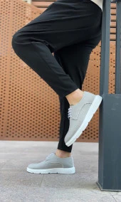 BA0003 Bağcıklı Klasik Spor Gri Renk Keten Yüksek Taban Casual Erkek Ayakkabı thumbnail 3