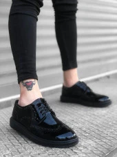 BA0003 Bağcıklı Klasik  Siyah Taban Rugan Yüksek Taban Casual Erkek Ayakkabı thumbnail 2