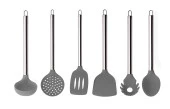 Castey 6 Parça Silikon Kepçe Kevgir Spatula Kaşık Servis Takımı Seti - 1